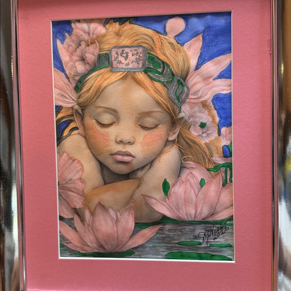 Framed Art Print with Pink and Blue Accents